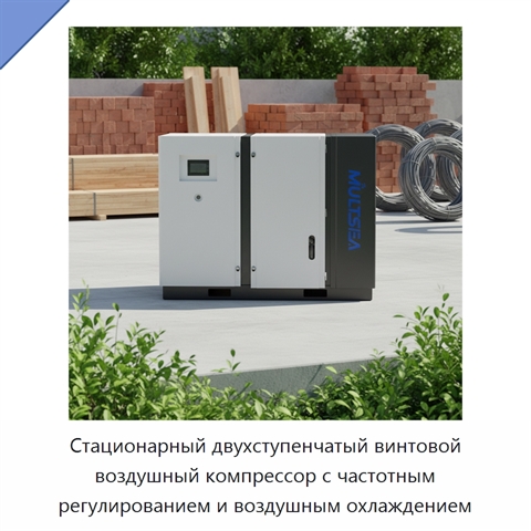 Стационарный двухступенчатый винтовой воздушный компрессор с частотным регулированием и воздушным охлаждением