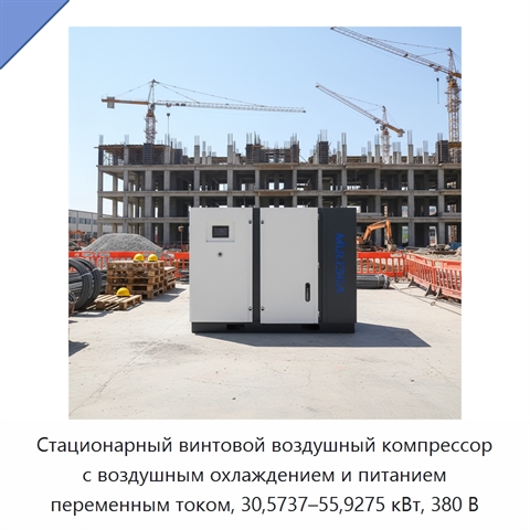 Стационарный винтовой воздушный компрессор с воздушным охлаждением и питанием переменным током, 30,5737–55,9275 кВт, 380 В