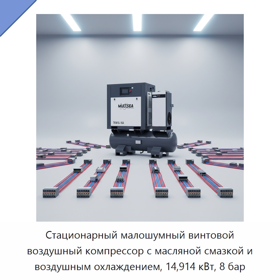Стационарный малошумный винтовой воздушный компрессор с масляной смазкой и воздушным охлаждением, 14,914 кВт, 8 бар — Промышленные компрессоры