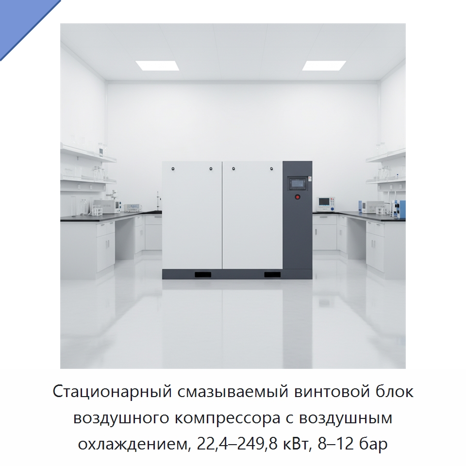 Стационарный смазываемый винтовой блок воздушного компрессора с воздушным охлаждением, 22,4–249,8 кВт, 8–12 бар — Промышленные компрессоры