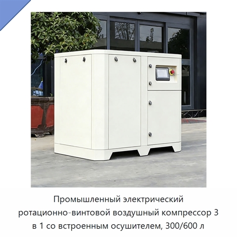 Промышленный электрический ротационно-винтовой воздушный компрессор 3 в 1 со встроенным осушителем, 300/600 л