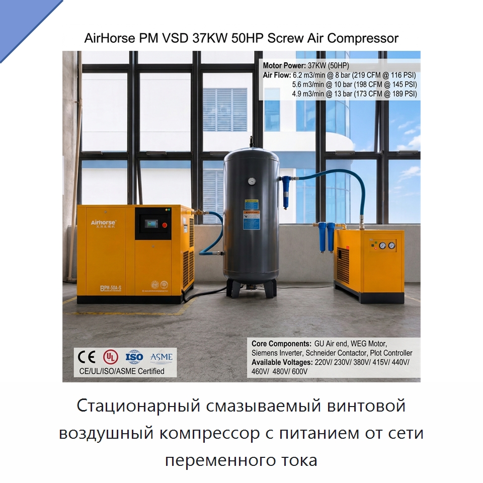 Стационарный смазываемый винтовой воздушный компрессор с питанием от сети переменного тока — Промышленные компрессоры