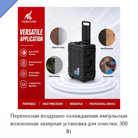 Переносная воздушно-охлаждаемая импульсная волоконная лазерная установка для очистки, 300 Вт
