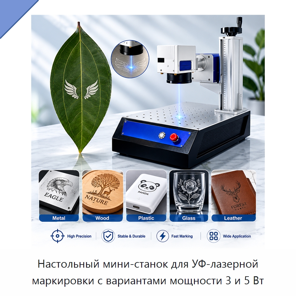Настольный мини-станок для УФ-лазерной маркировки с вариантами мощности 3 и 5 Вт — Лазерные маркировочные станки
