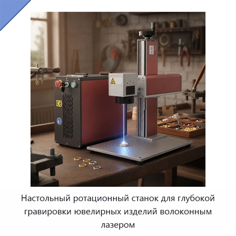 Настольный ротационный станок для глубокой гравировки ювелирных изделий волоконным лазером