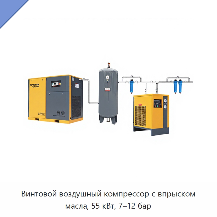 Винтовой воздушный компрессор с впрыском масла, 55 кВт, 7–12 бар — Промышленные компрессоры