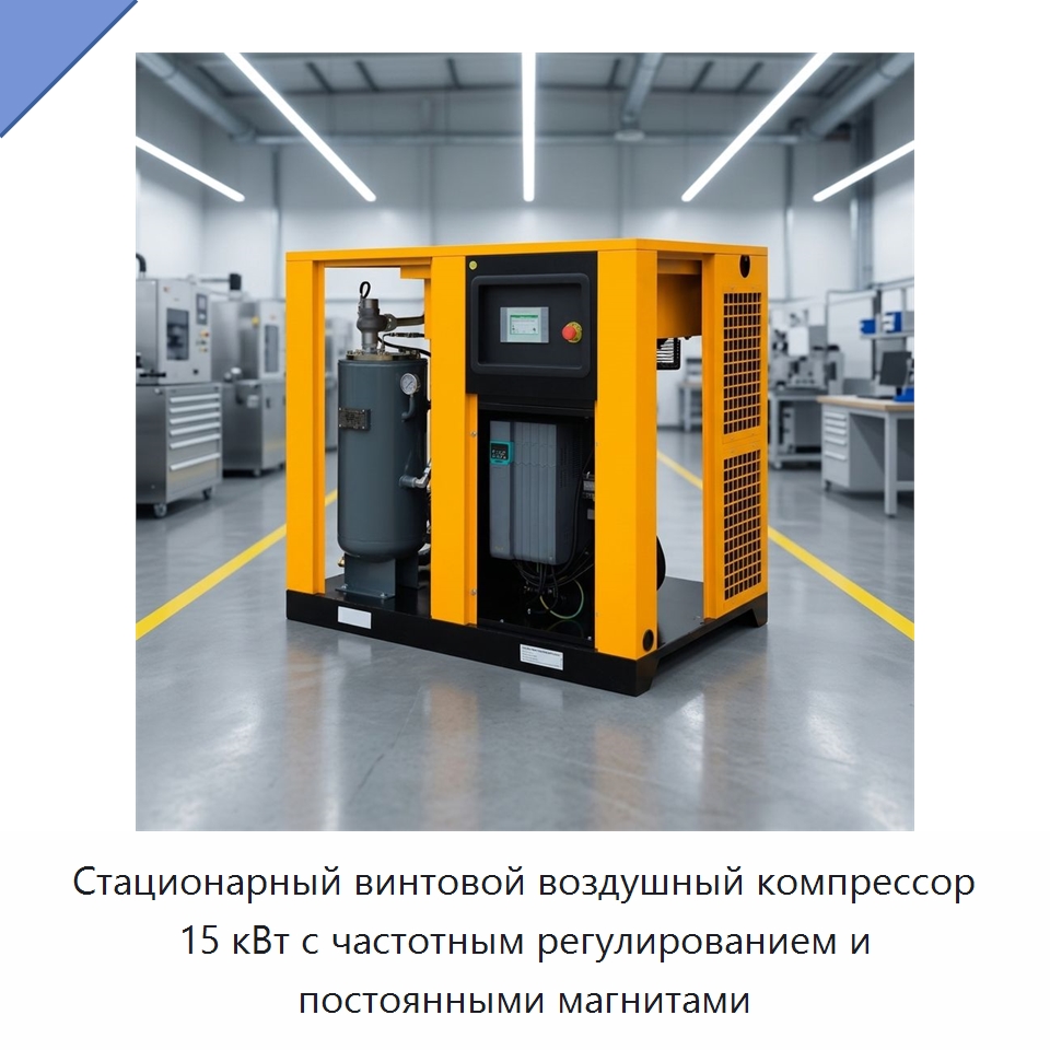Стационарный винтовой воздушный компрессор 15 кВт с частотным регулированием и постоянными магнитами — Промышленные компрессоры