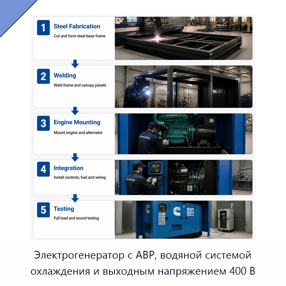 Электрогенератор с АВР, водяной системой охлаждения и выходным напряжением 400 В — Дизельные генераторы
