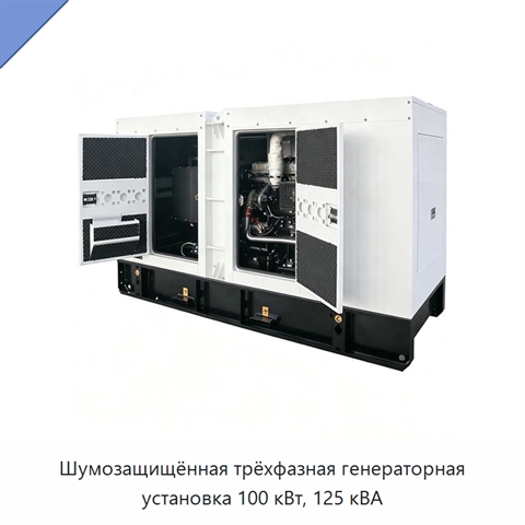 Шумозащищённая трёхфазная генераторная установка 100 кВт, 125 кВА