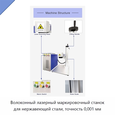 Волоконный лазерный маркировочный станок для нержавеющей стали, точность 0,001 мм