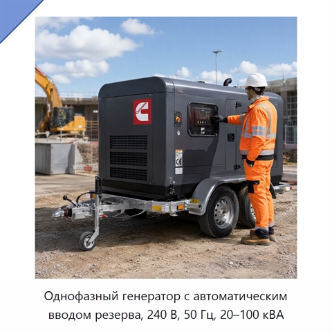 Однофазный генератор с автоматическим вводом резерва, 240 В, 50 Гц, 20–100 кВА