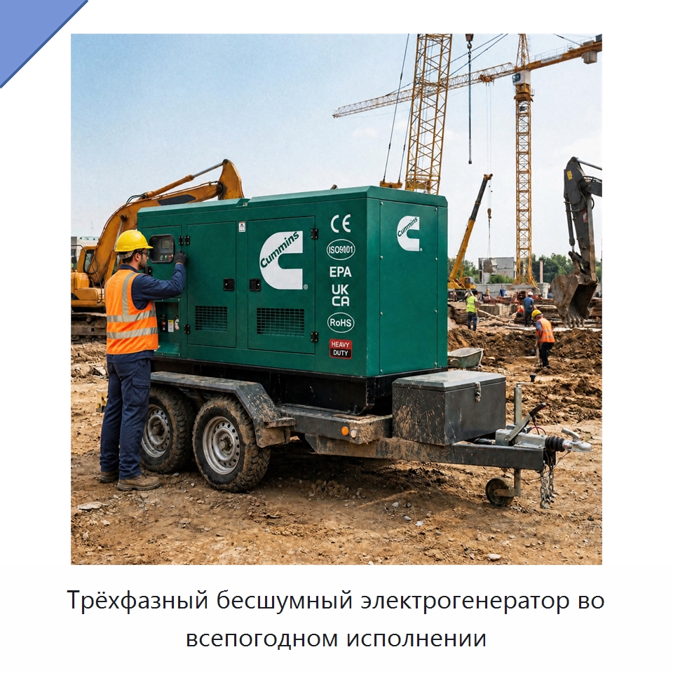 Трёхфазный бесшумный электрогенератор во всепогодном исполнении — Генерация электроэнергии