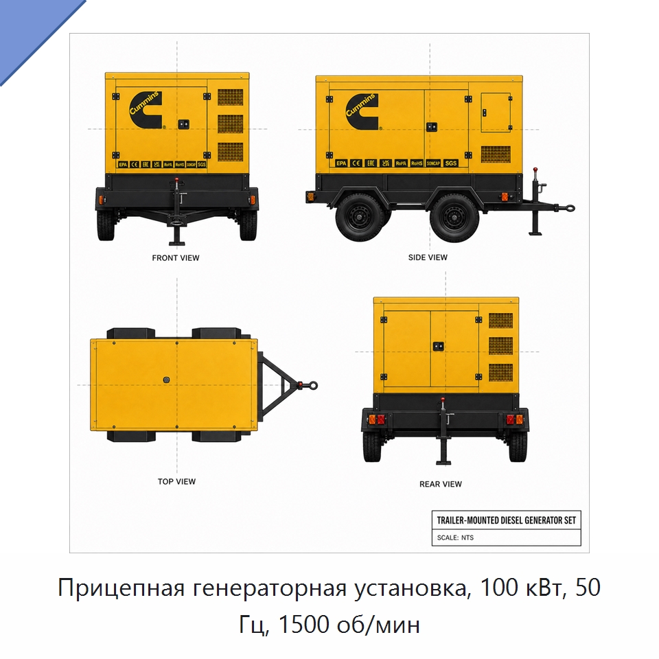 Прицепная генераторная установка, 100 кВт, 50 Гц, 1500 об/мин — Генерация электроэнергии