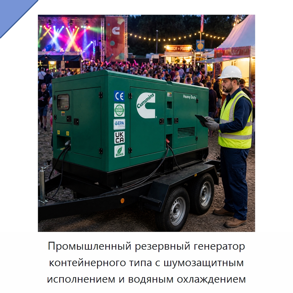 Промышленный резервный генератор контейнерного типа с шумозащитным исполнением и водяным охлаждением — Генерация электроэнергии