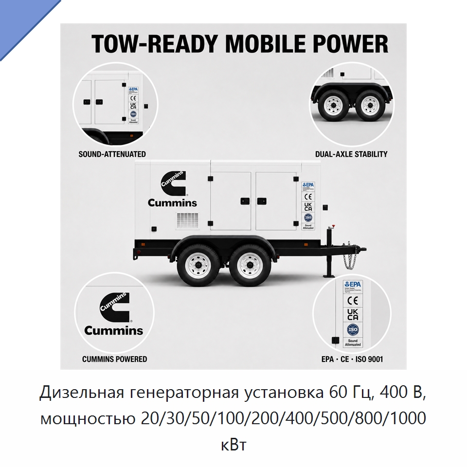 Дизельная генераторная установка 60 Гц, 400 В, мощностью 20/30/50/100/200/400/500/800/1000 кВт — Генерация электроэнергии