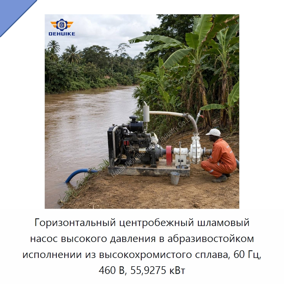 Горизонтальный центробежный шламовый насос высокого давления в абразивостойком исполнении из высокохромистого сплава, 60 Гц, 460 В, 55,9275 кВт — Насосы