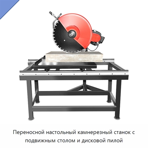 Переносной настольный камнерезный станок с подвижным столом и дисковой пилой