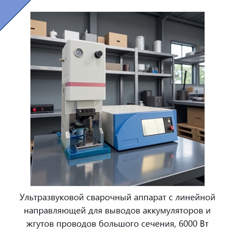 Ультразвуковой сварочный аппарат с линейной направляющей для выводов аккумуляторов и жгутов проводов большого сечения, 6000 Вт