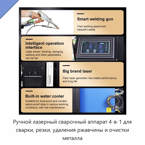 Ручной лазерный сварочный аппарат 4-в-1 для сварки, резки, удаления ржавчины и очистки металла