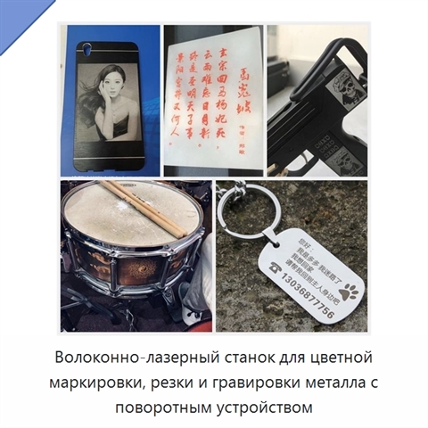 Волоконно-лазерный станок для цветной маркировки, резки и гравировки металла с поворотным устройством