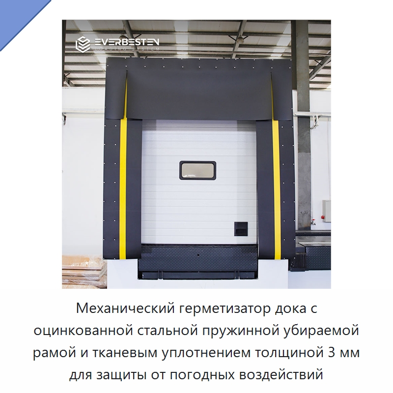 Механический герметизатор дока с оцинкованной стальной пружинной убираемой рамой и тканевым уплотнением толщиной 3 мм для защиты от погодных воздействий
