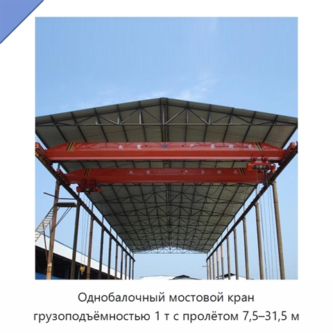 Однобалочный мостовой кран грузоподъёмностью 1 т с пролётом 7,5–31,5 м