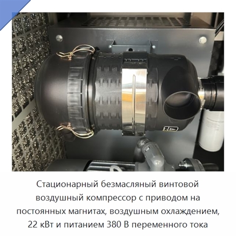 Стационарный безмасляный винтовой воздушный компрессор с приводом на постоянных магнитах, воздушным охлаждением, 22 кВт и питанием 380 В переменного тока