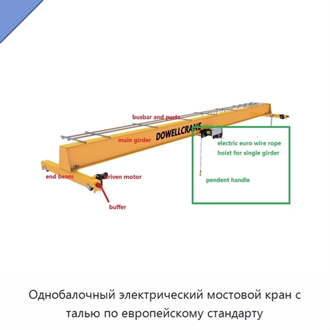 Однобалочный электрический мостовой кран с талью по европейскому стандарту