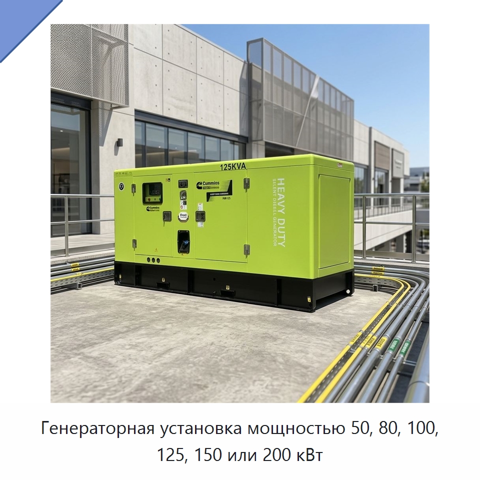 Генераторная установка мощностью 50, 80, 100, 125, 150 или 200 кВт