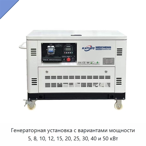 Генераторная установка с вариантами мощности 5, 8, 10, 12, 15, 20, 25, 30, 40 и 50 кВт