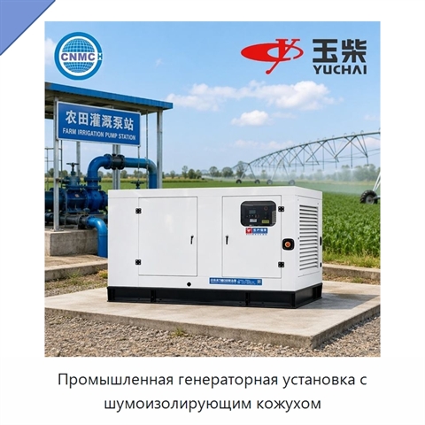 Промышленная генераторная установка с шумоизолирующим кожухом