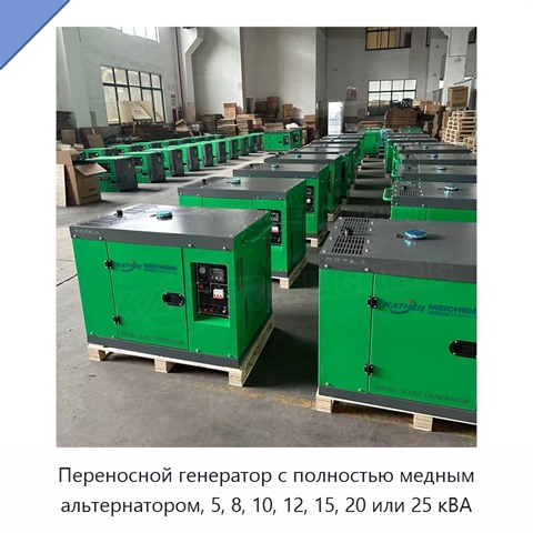Переносной генератор с полностью медным альтернатором, 5, 8, 10, 12, 15, 20 или 25 кВА