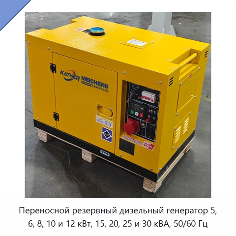 Переносной резервный дизельный генератор 5, 6, 8, 10 и 12 кВт, 15, 20, 25 и 30 кВА, 50/60 Гц