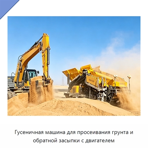 Гусеничная машина для просеивания грунта и обратной засыпки с двигателем