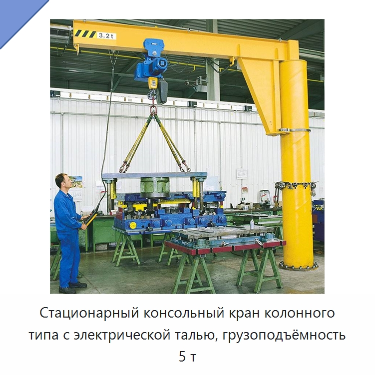 Стационарный консольный кран колонного типа с электрической талью, грузоподъёмность 5 т — Краны