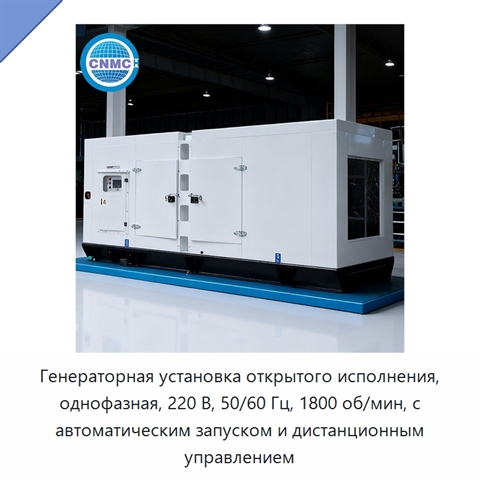 Генераторная установка открытого исполнения, однофазная, 220 В, 50/60 Гц, 1800 об/мин, с автоматическим запуском и дистанционным управлением