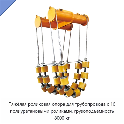 Тяжёлая роликовая опора для трубопровода с 16 полиуретановыми роликами, грузоподъёмность 8000 кг