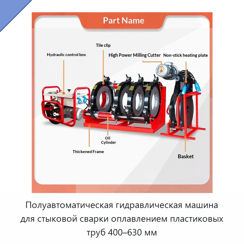 Полуавтоматическая гидравлическая машина для стыковой сварки оплавлением пластиковых труб 400–630 мм — Машины для стыковой сварки