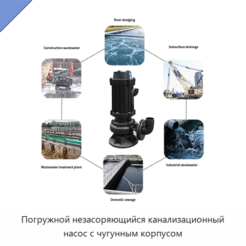 Погружной незасоряющийся канализационный насос с чугунным корпусом