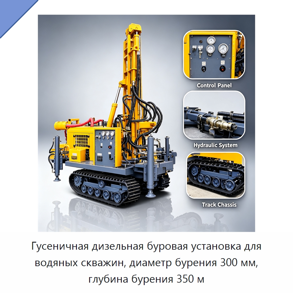 Гусеничная дизельная буровая установка для водяных скважин, диаметр бурения 300 мм, глубина бурения 350 м — Горнодобывающее оборудование