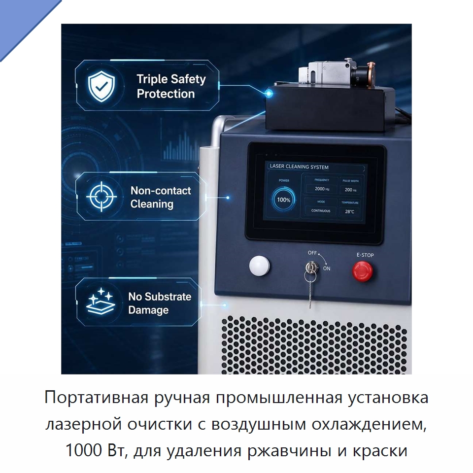 Портативная ручная промышленная установка лазерной очистки с воздушным охлаждением, 1000 Вт, для удаления ржавчины и краски — Установки лазерной очистки