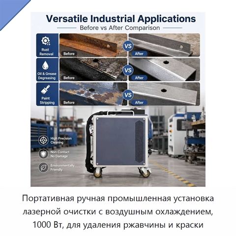 Портативная ручная промышленная установка лазерной очистки с воздушным охлаждением, 1000 Вт, для удаления ржавчины и краски