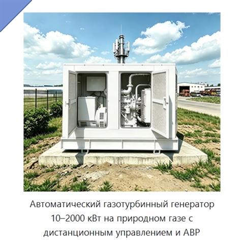 Автоматический газотурбинный генератор 10–2000 кВт на природном газе с дистанционным управлением и АВР