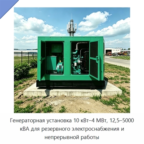 Генераторная установка 10 кВт–4 МВт, 12,5–5000 кВА для резервного электроснабжения и непрерывной работы