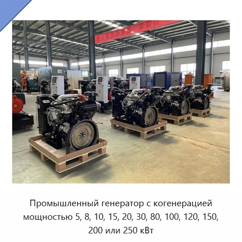 Промышленный генератор с когенерацией мощностью 5, 8, 10, 15, 20, 30, 80, 100, 120, 150, 200 или 250 кВт
