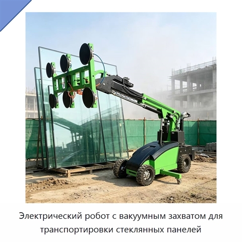 Электрический робот с вакуумным захватом для транспортировки стеклянных панелей
