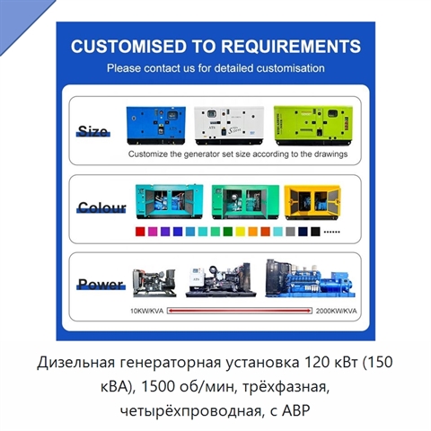 Дизельная генераторная установка 120 кВт (150 кВА), 1500 об/мин, трёхфазная, четырёхпроводная, с АВР