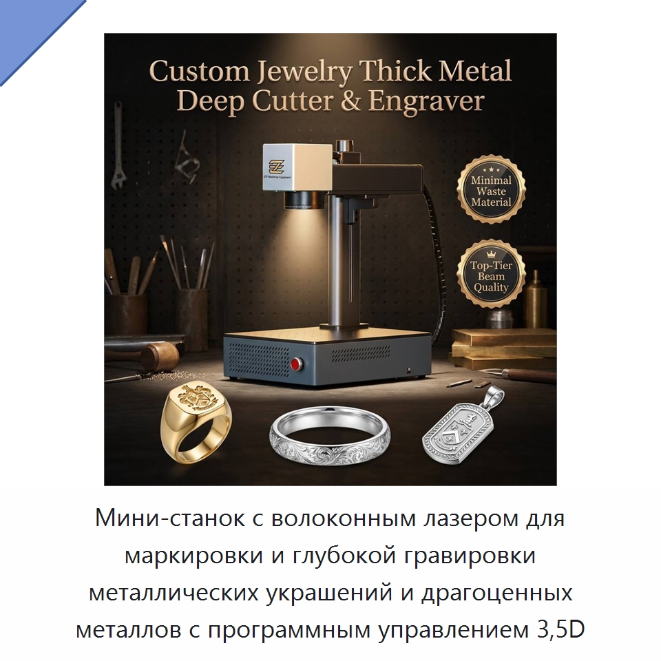 Мини-станок с волоконным лазером для маркировки и глубокой гравировки металлических украшений и драгоценных металлов с программным управлением 3,5D — Лазерные гравировальные станки