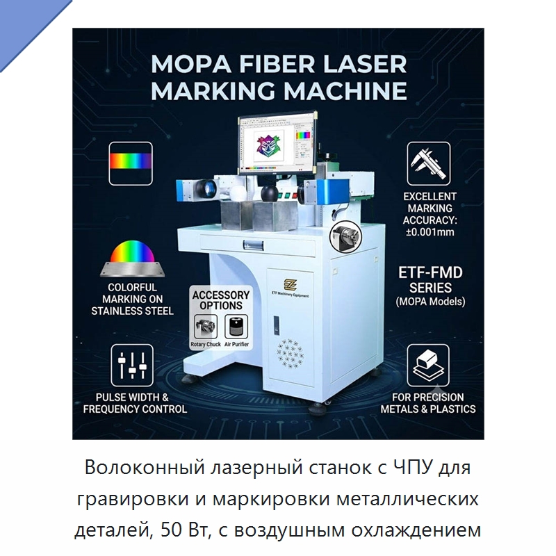 Волоконный лазерный станок с ЧПУ для гравировки и маркировки металлических деталей, 50 Вт, с воздушным охлаждением — Лазерные гравировальные станки