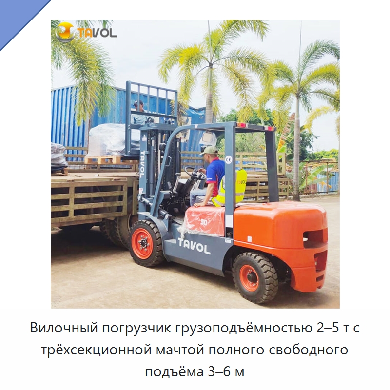 Вилочный погрузчик грузоподъёмностью 2–5 т с трёхсекционной мачтой полного свободного подъёма 3–6 м — Вилочные погрузчики